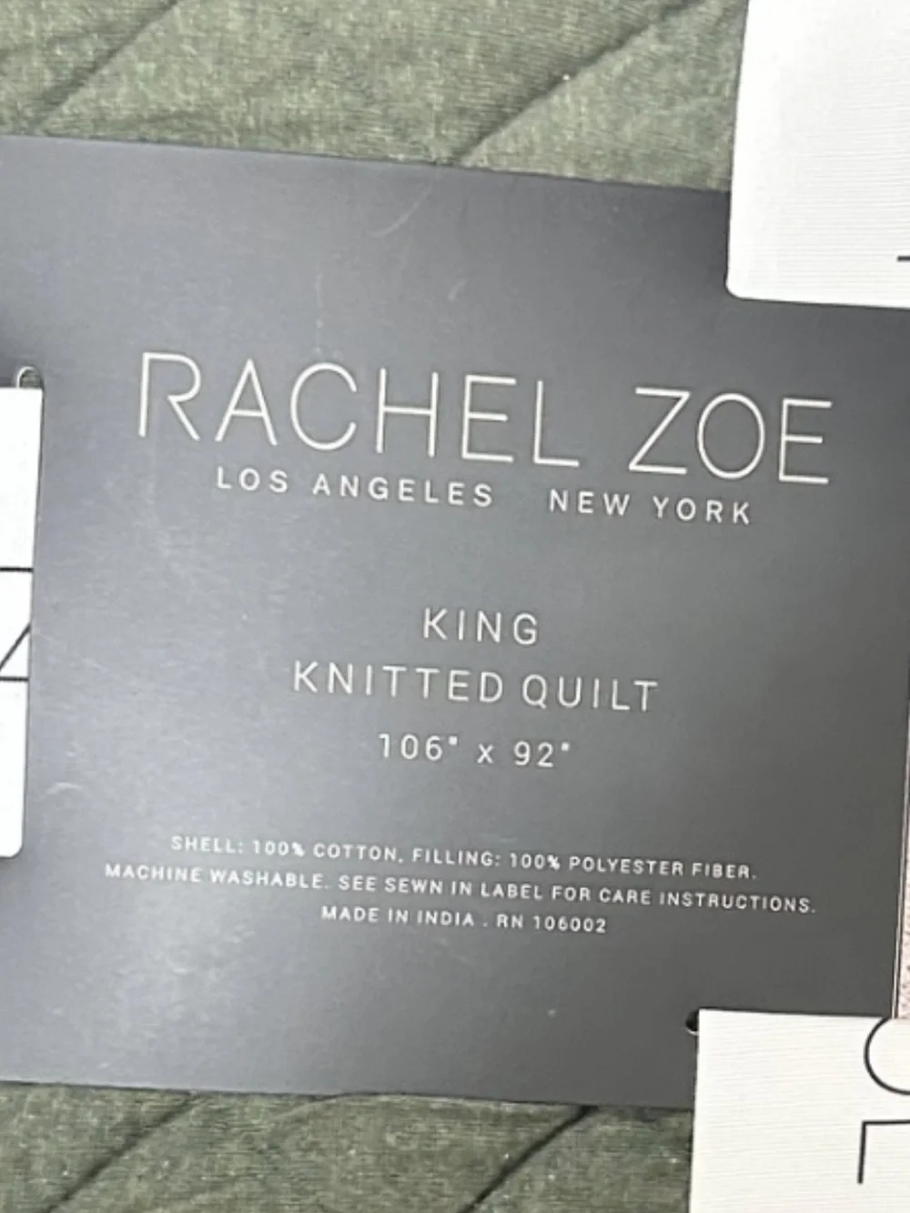 Rachel Zoe Green King Knitted Cotton Quilt 106”x92”